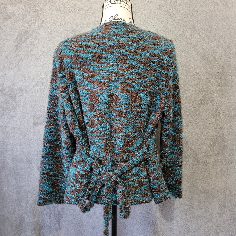 Vintage Y2K tie front sweater blazer brown & blue mottled textured knit fabric - Picture 8 of 16